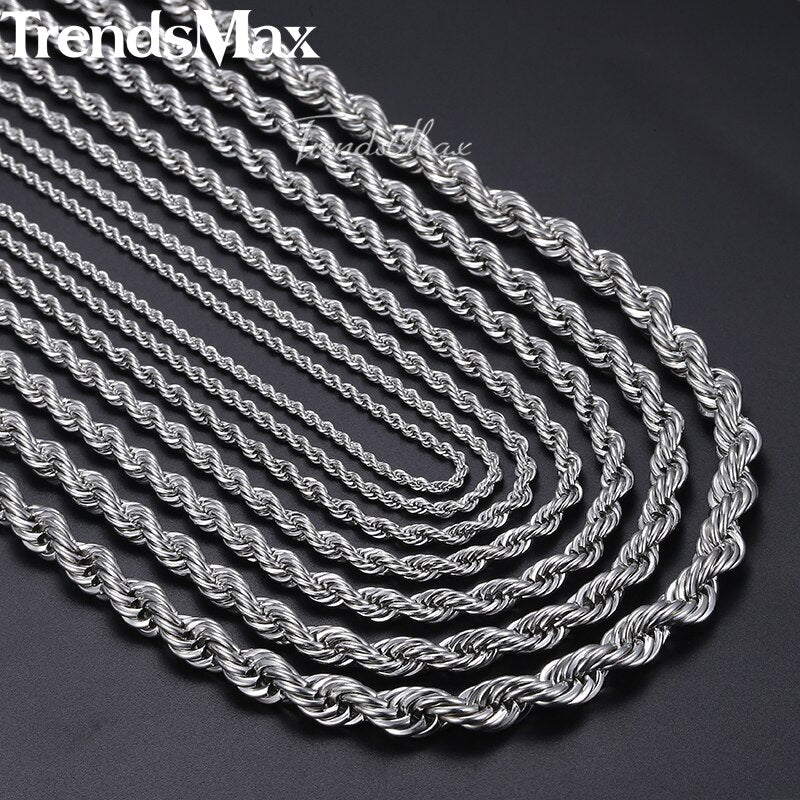 20-26inch Rope Chains Necklace For Men Women Silver Color Stainless Steel Necklace Men's Jewelry Wholesale KNM132 - Azbrowse
