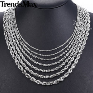 20-26inch Rope Chains Necklace For Men Women Silver Color Stainless Steel Necklace Men's Jewelry Wholesale KNM132 - Azbrowse