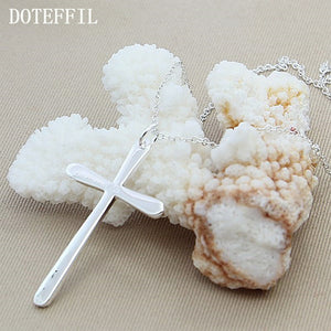 DOTEFFIL 925 Sterling Silver Long Cross Pendant Necklace 18 Inch Chain For Woman Fashion Wedding Engagement Charm Jewelry - Azbrowse