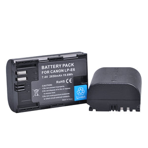 2650mAh LP E6 LPE6 LP-E6 E6N Battery + LED Dual Charger For Canon EOS 5DS R 5D Mark II 5D Mark III 6D 7D 70D 80D Camera - Azbrowse