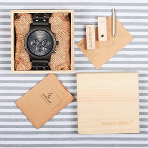 BOBO BIRD P19 Wooden Mens Quartz Watches Date Display Business Watch Man Ebony Zebrawood Options Valentines Christmas Gift - Azbrowse