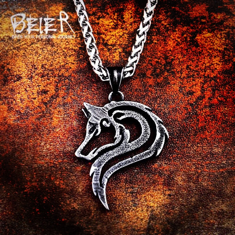 Beier 316L stainless steel dropshipping hot sell viking wolf men necklace celt wolf head pendant Fashion Jewelry LP302 - Azbrowse