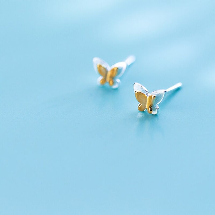 MloveAcc Genuine 925 Sterling Silver Gold Butterfly Stud Earrings for Women Brincos Fashion Silver Jewelry Bijoux - Azbrowse