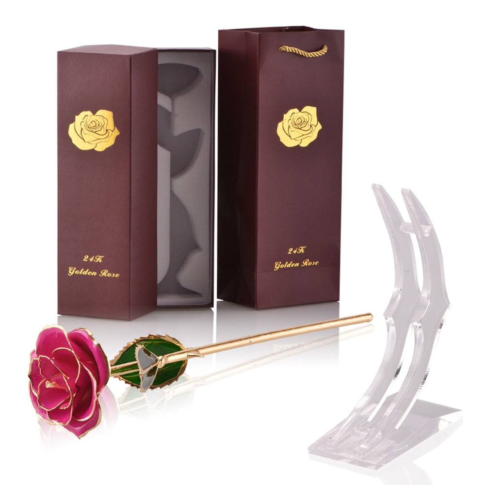 Gifts for Women 24k Gold Dipped Rose with Stand Eternal Flowers Forever Love In Box Girlfriend Wedding Valentine Gift for Her - Azbrowse