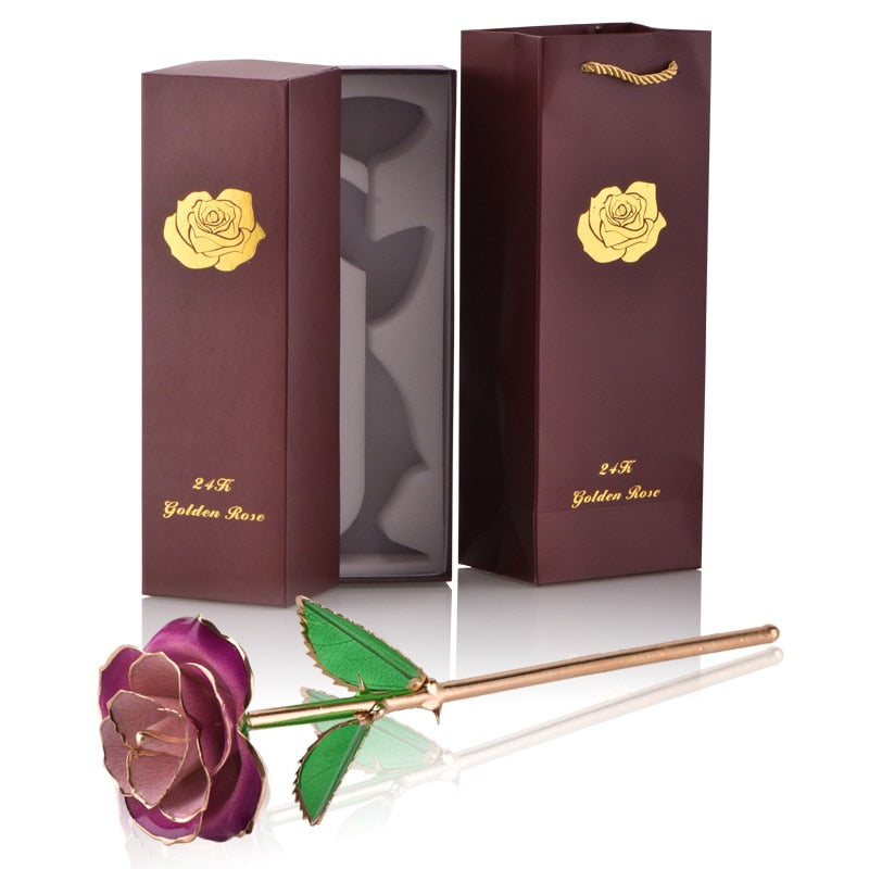 Gifts for Women 24k Gold Dipped Rose with Stand Eternal Flowers Forever Love In Box Girlfriend Wedding Valentine Gift for Her - Azbrowse