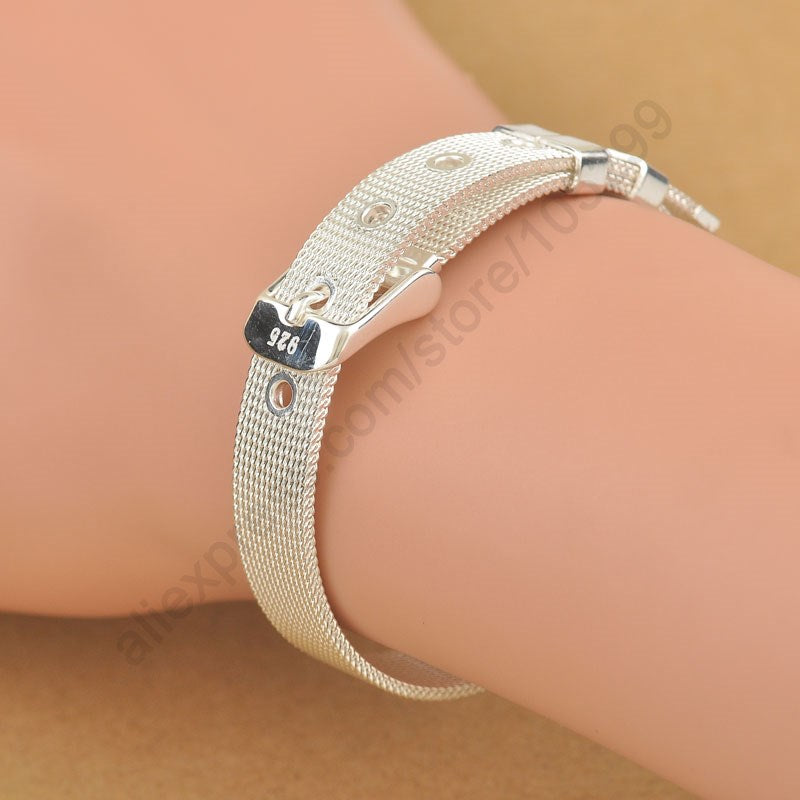 Fashionable Belt Design Pure 925 Sterling Silver Fine Jewelry Bracelet Bangle Top Quality 2 Size Options For Woman Man
