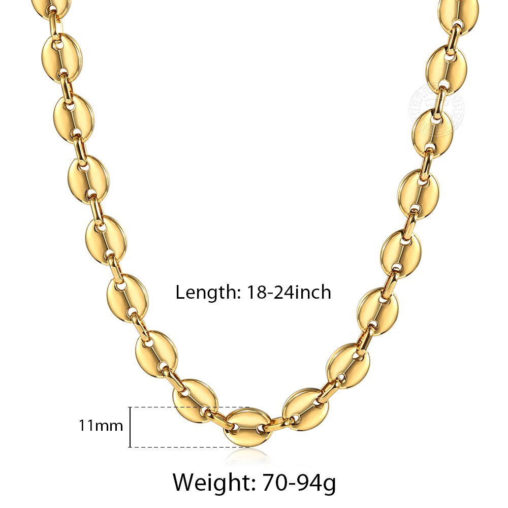 Coffee Beans Link Chain 7/9/11MM Necklace Gold Color Silver Color Stainless Steel Men Women Geometric Rope  Jewelry Wholesale - Azbrowse
