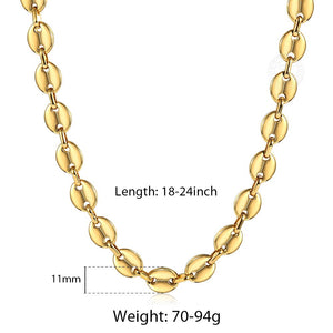 Coffee Beans Link Chain 7/9/11MM Necklace Gold Color Silver Color Stainless Steel Men Women Geometric Rope  Jewelry Wholesale - Azbrowse