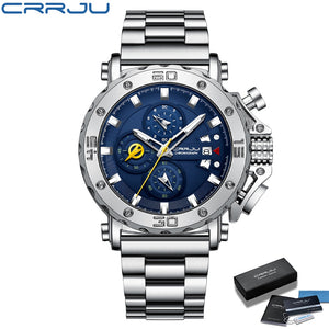 CRRJU Watch for Men Top Brand Luxury Big Dial Stainless Steel Waterproof Chronograph Wristwatches with Date Relogio Masculino - Azbrowse