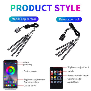 Led Car Interior Backlight With Usb Cigarette Lighter Ambient Atmosphere Mood Light Rgb Remote App Auto Foot Decorative Lamp - Azbrowse
