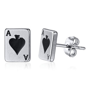 Men's Earring ,Ace of Spades Stud Earrings, Stainless Steel Good Luck Poker Player Cards Earing Jewelry Gift - Azbrowse