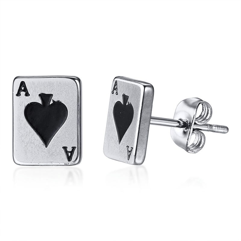 Men's Earring ,Ace of Spades Stud Earrings, Stainless Steel Good Luck Poker Player Cards Earing Jewelry Gift - Azbrowse