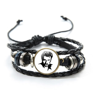 Rock Star Johnny Hallyday Souvenir Bracelets Hand Craft Punk Black Leather Bracelets Jewelry for Men Women Concert Gifts - Azbrowse