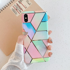 LOVECOM Geometric Marble Phone Cases For iPhone 13 12 Pro Max 11 14 Pro Max 14 Plus Coque Soft IMD Electroplated Back Bumper - Azbrowse