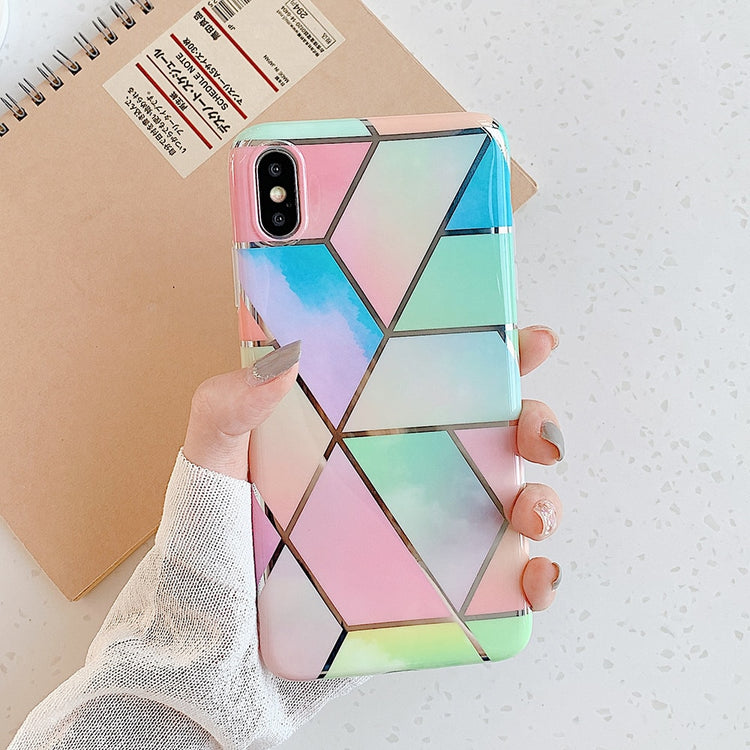 LOVECOM Geometric Marble Phone Cases For iPhone 13 12 Pro Max 11 14 Pro Max 14 Plus Coque Soft IMD Electroplated Back Bumper - Azbrowse