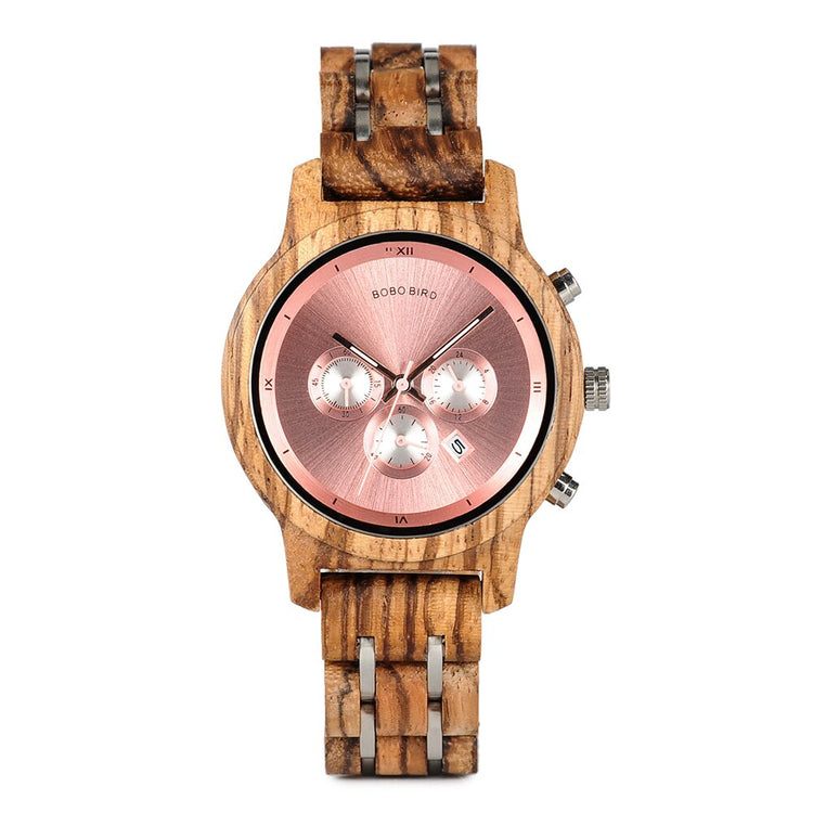 BOBO BIRD P19 Wooden Mens Quartz Watches Date Display Business Watch Man Ebony Zebrawood Options Valentines Christmas Gift - Azbrowse