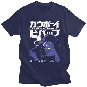 Cool Cowboy Bebop T Shirts Men Short Sleeve Casual Anime Space Spike Japanese Manga Jet Faye Tshirt O-neck Cotton Tee Tops Merch - Azbrowse