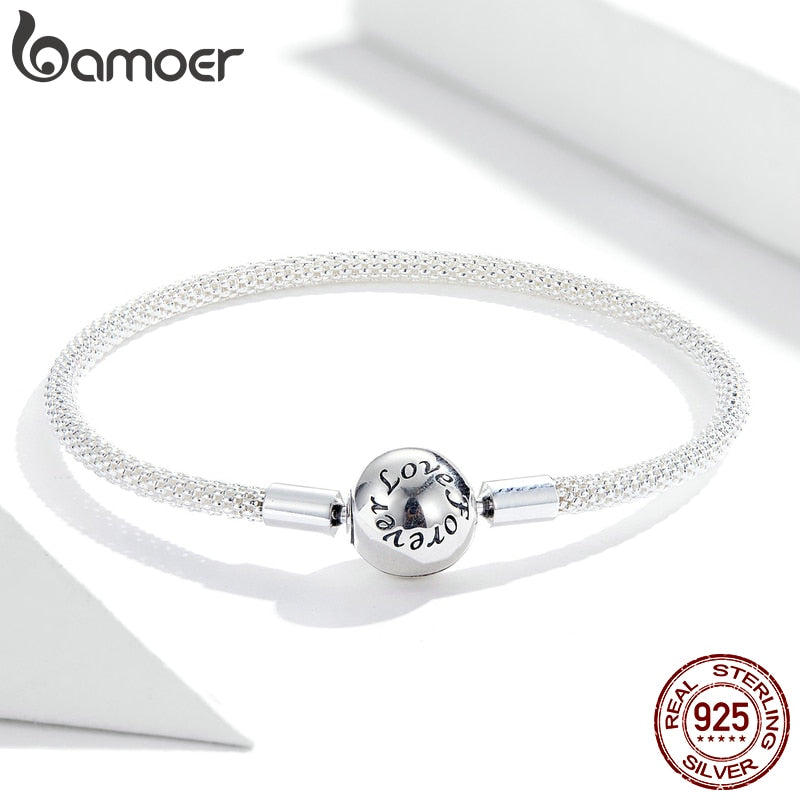 Bamoer 925 Sterling Silver Classic Love Forever Snake Chain Bracelets for Women Charm Bead DIY Fine Jewelry 17CM 19CM SCB105 - Azbrowse