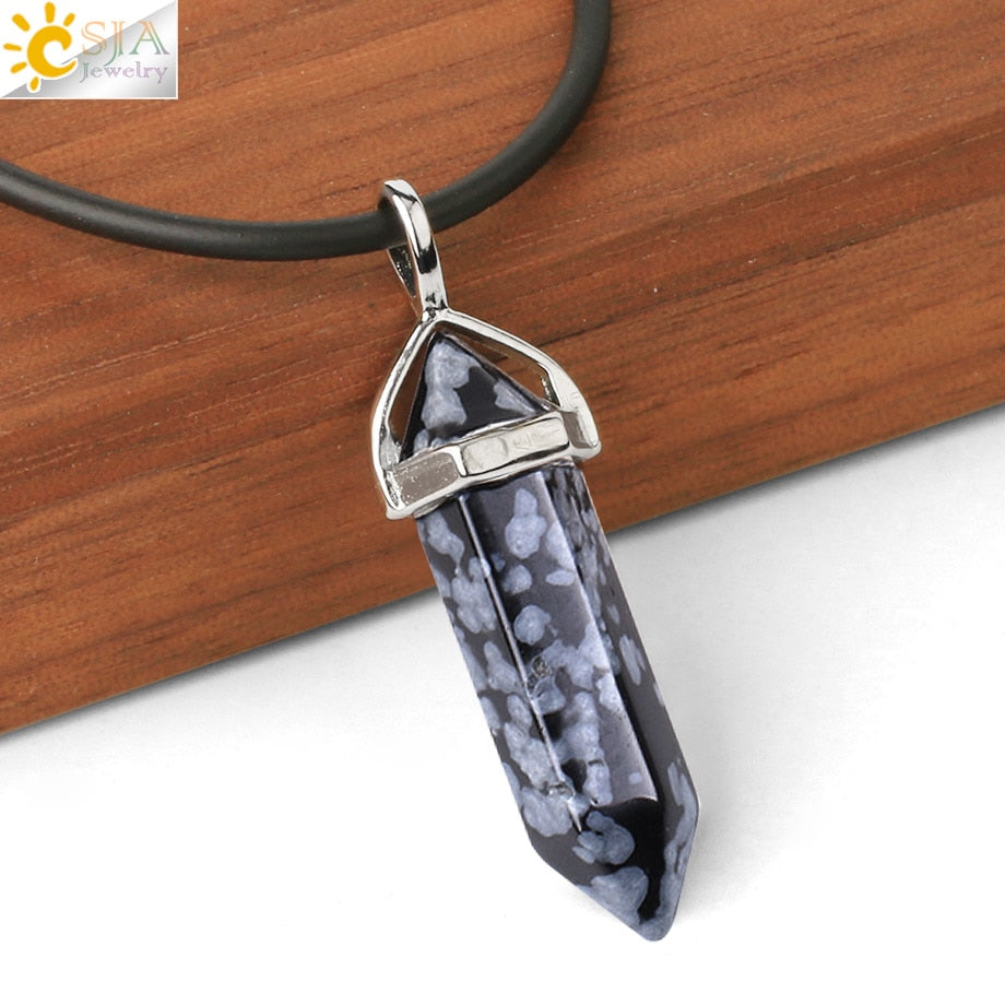 CSJA Real Raw Pink Purple Gem Crystals Necklace Hexagonal Bullet Reiki Chakra Natural Stone Necklace Pendant Women Jewelry E056 - Azbrowse