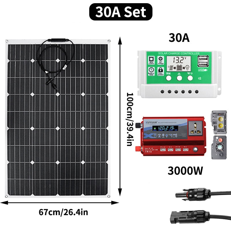 600w 1200w ETFE Solar Panel 12v Photovoltaic Home System Inverter Complete Kit Solar Cell Battery Charger For Car Boat Camping - Azbrowse