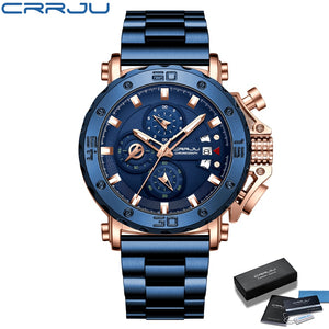 CRRJU Watch for Men Top Brand Luxury Big Dial Stainless Steel Waterproof Chronograph Wristwatches with Date Relogio Masculino - Azbrowse