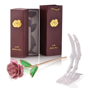 Gifts for Women 24k Gold Dipped Rose with Stand Eternal Flowers Forever Love In Box Girlfriend Wedding Valentine Gift for Her - Azbrowse
