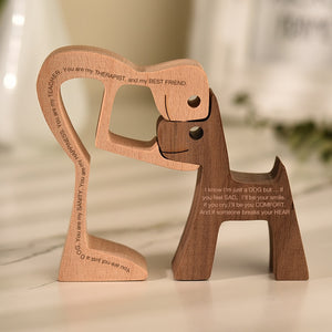 Family Puppy Wood Dog Craft Figurine Desktop Table Ornament Carving Model Home Office Decoration Pet Sculpture Christmas Gift - Azbrowse