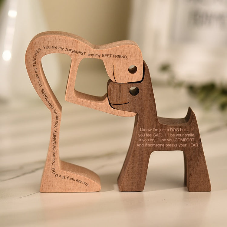 Family Puppy Wood Dog Craft Figurine Desktop Table Ornament Carving Model Home Office Decoration Pet Sculpture Christmas Gift - Azbrowse