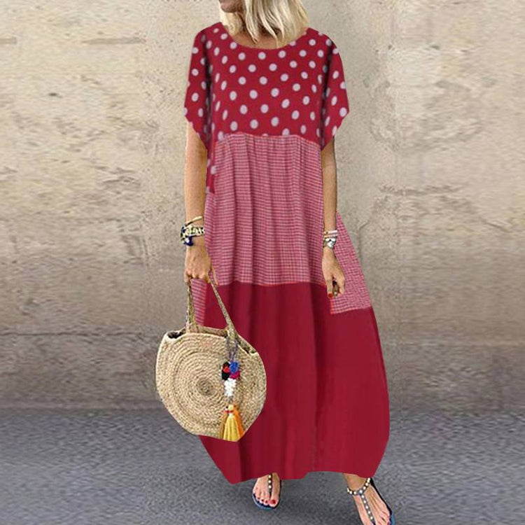 ZANZEA Bohemian Polka Dot Printed Long Dress 2023 Women's Summer Sundress Casual Short Sleeve Plaid Party Vestido Robe - Azbrowse