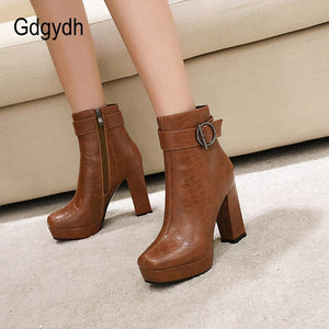 Gdgydh Brand Designer Ladies Short Boots Women Square Toe Sexy Buckle High Heels Shoes For Party Autumn Winter 2021 High Quality - Azbrowse