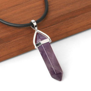 CSJA Real Raw Pink Purple Gem Crystals Necklace Hexagonal Bullet Reiki Chakra Natural Stone Necklace Pendant Women Jewelry E056 - Azbrowse