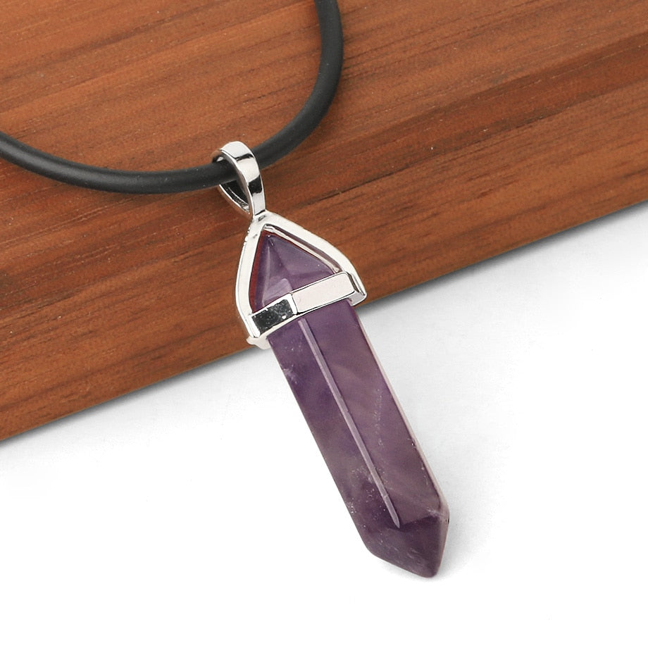 CSJA Real Raw Pink Purple Gem Crystals Necklace Hexagonal Bullet Reiki Chakra Natural Stone Necklace Pendant Women Jewelry E056 - Azbrowse