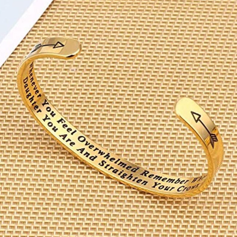 Whenever You Feel Overwhelmed Remember Whose Straighten Your Crown Bracelet, Engraved Inspirational Bangle Gift for Mom Daughter - Azbrowse
