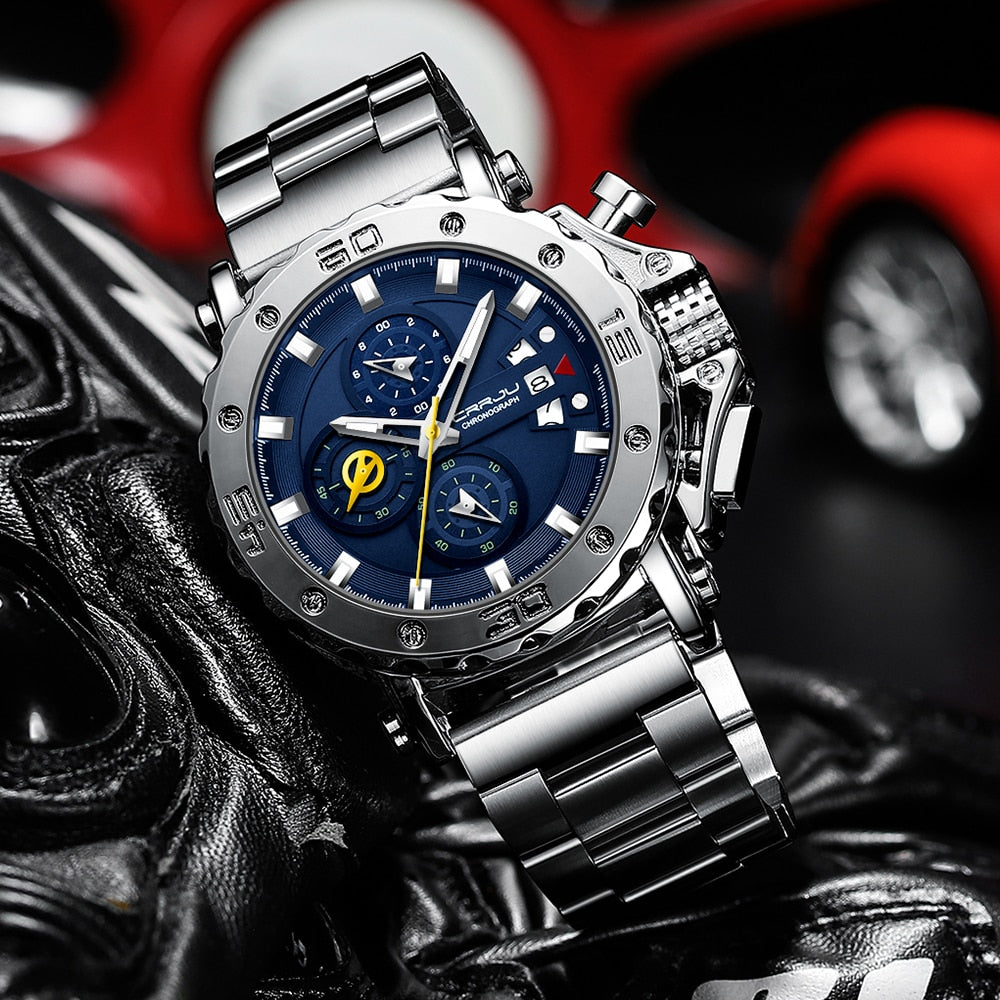 CRRJU Watch for Men Top Brand Luxury Big Dial Stainless Steel Waterproof Chronograph Wristwatches with Date Relogio Masculino - Azbrowse