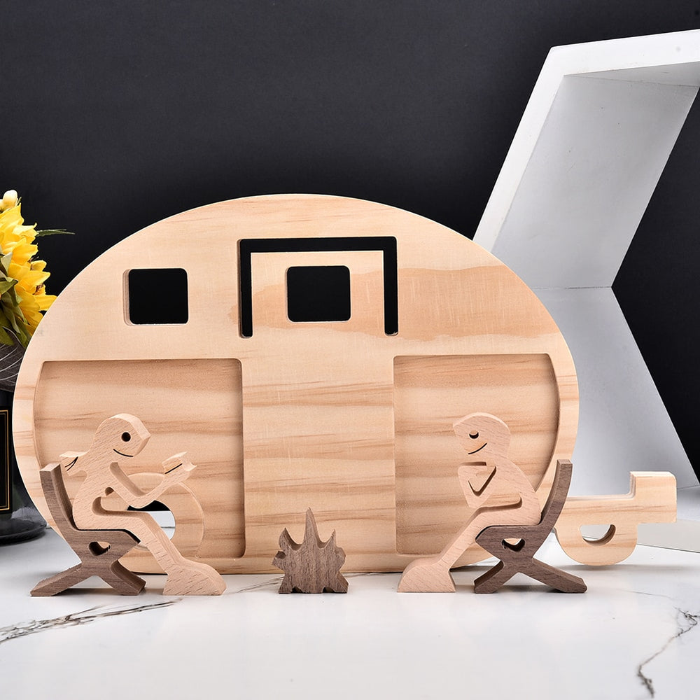 Family Puppy Wood Dog Craft Figurine Desktop Table Ornament Carving Model Home Office Decoration Pet Sculpture Christmas Gift - Azbrowse