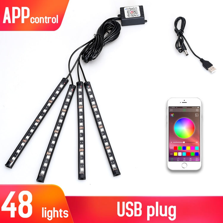 Led Car Interior Backlight With Usb Cigarette Lighter Ambient Atmosphere Mood Light Rgb Remote App Auto Foot Decorative Lamp - Azbrowse