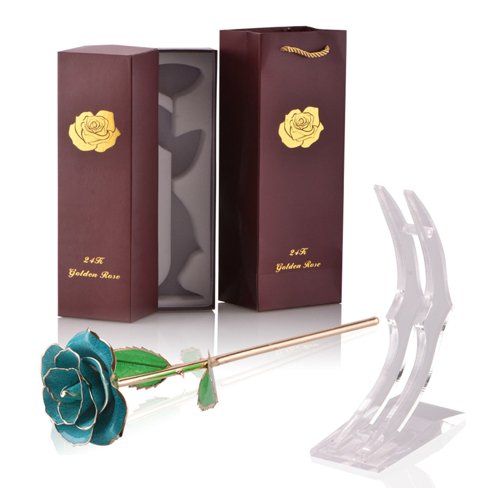 Gifts for Women 24k Gold Dipped Rose with Stand Eternal Flowers Forever Love In Box Girlfriend Wedding Valentine Gift for Her - Azbrowse