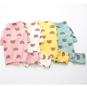 Cotton Pet Clothes Bear Pattern Dog Pajamas Jumpsuit 4 Legs Coat O-neck Tshirt Sweatshirt Pajamas Overalls Puppy Cat Tracksuits - Azbrowse