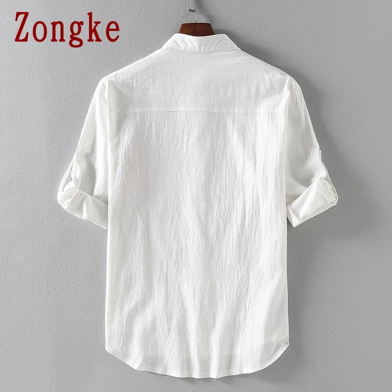 2023 New Spring Chinese Style Short Sleeve Shirt Men Slim Fit Linen Solid Casual Shirts Men Half Sleeve Clothing M-5XL