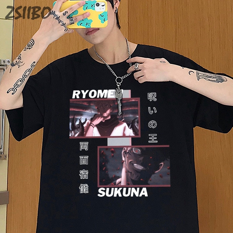 Japanese Anime Jujutsu Kaisen Print Tops Gojo Satoru Men's tshirt Harajuku Cool Unisex T Shirts Yuji Itadori T-Shirt Male Casual