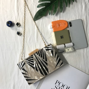 Fashion Pearlescent Acrylic Bag Chain Women Messenger Bag Geometric Patchwork Clutches Elegant Evening Bag Party Prom Handbags - Azbrowse