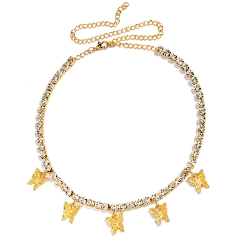 Kasajewel Gold Silver Color Butterfly Pendant Necklace Female Shiny Crystal Clavicle Chain Fashion New Design Jewelry Party Gift - Azbrowse