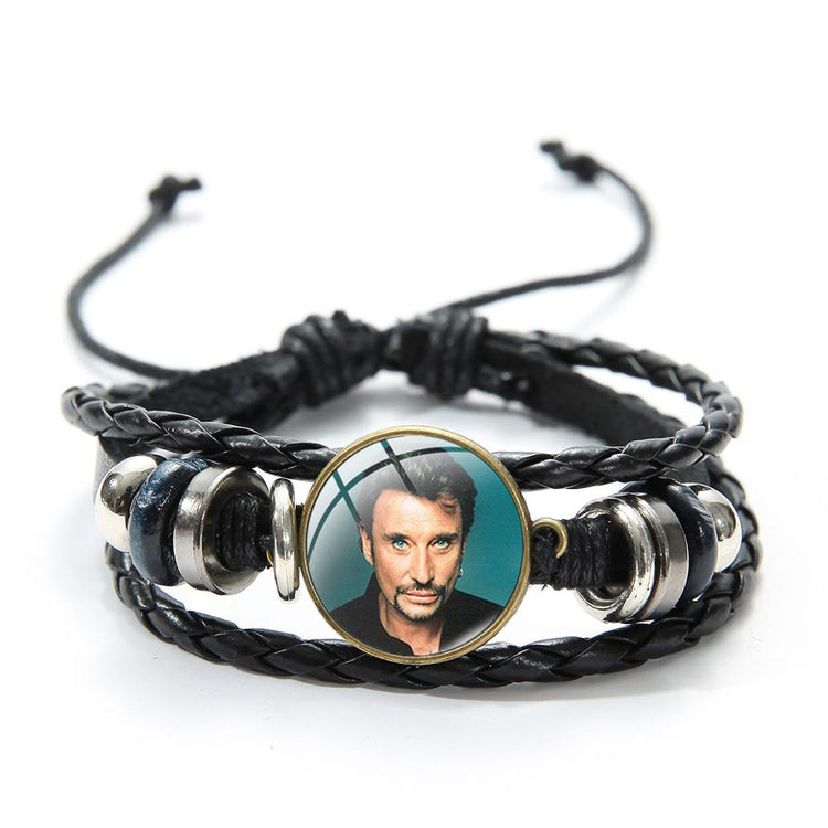 Rock Star Johnny Hallyday Souvenir Bracelets Hand Craft Punk Black Leather Bracelets Jewelry for Men Women Concert Gifts - Azbrowse