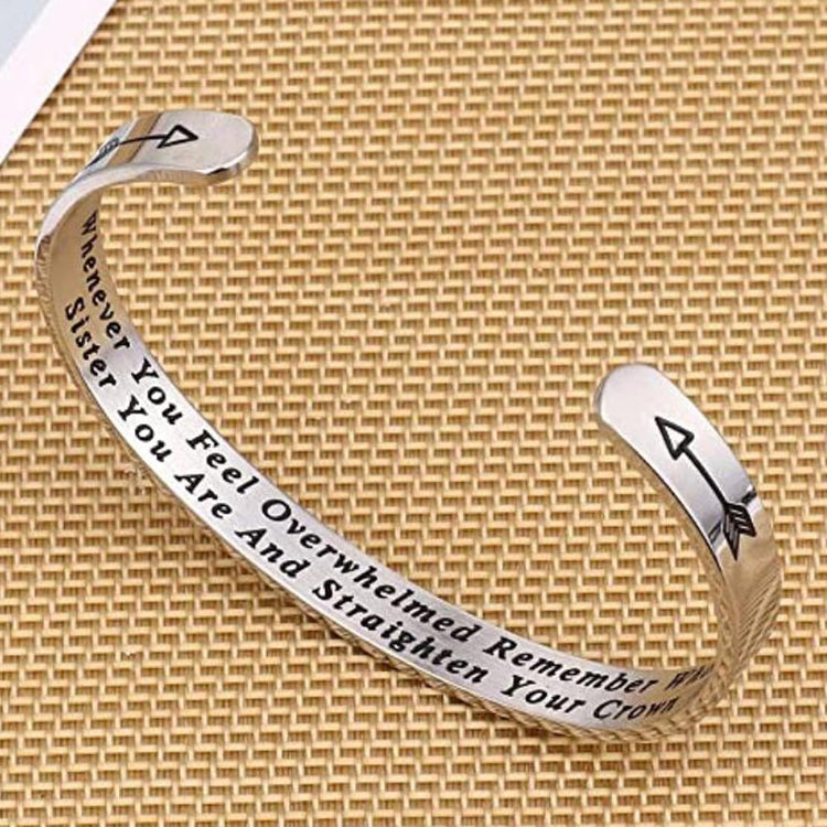 Whenever You Feel Overwhelmed Remember Whose Straighten Your Crown Bracelet, Engraved Inspirational Bangle Gift for Mom Daughter - Azbrowse