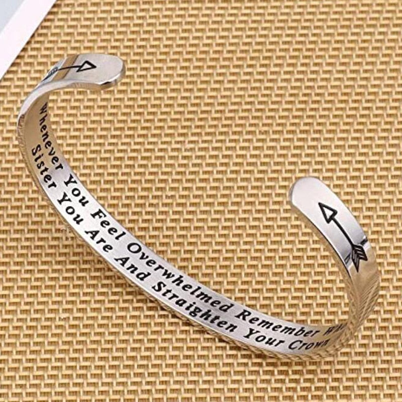 Whenever You Feel Overwhelmed Remember Whose Straighten Your Crown Bracelet, Engraved Inspirational Bangle Gift for Mom Daughter - Azbrowse