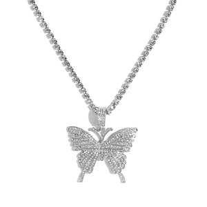 Kasajewel Gold Silver Color Butterfly Pendant Necklace Female Shiny Crystal Clavicle Chain Fashion New Design Jewelry Party Gift - Azbrowse
