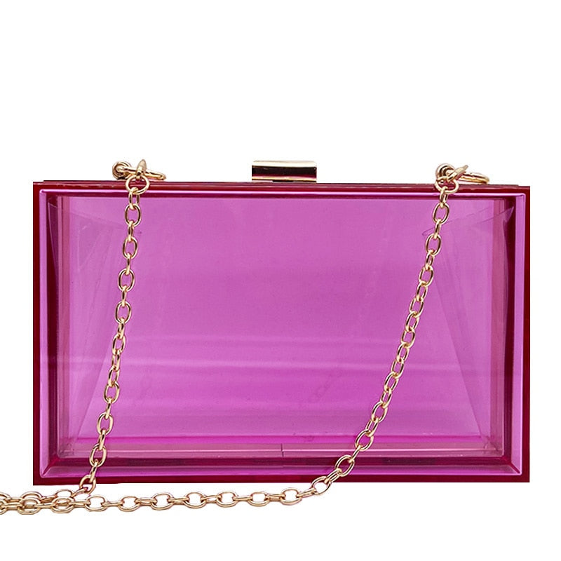 New Transparent Acrylic Bags Clear Clutches Evening Bags Wedding Party Handbags Chain Women Shoulder Bags Purses 9 Colors - Azbrowse