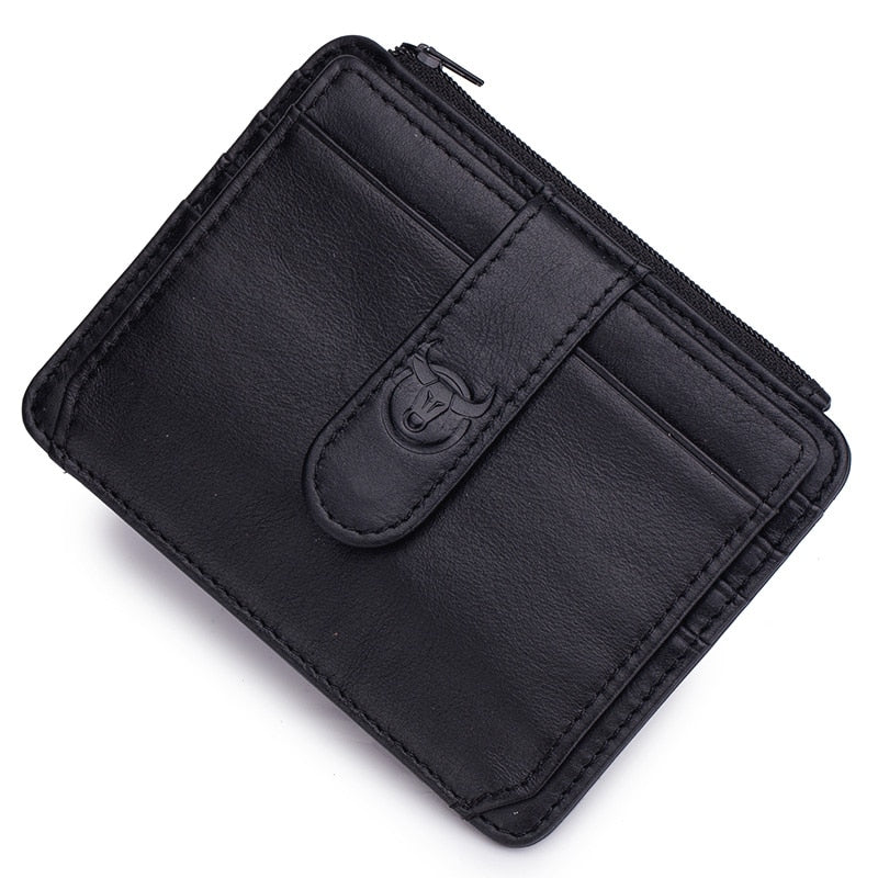 BULLCAPTAIN Genuine Leather RFID Blocking Zipper Card Holder Credit Cart Wallet Mini Slim Wallet Card & Id Holders Man Business - Azbrowse