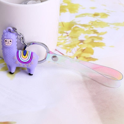 New Qualitied Original cartoon Lamb cute Luck Zodiac Alpaca keychain key ring Simulation Animals Pendant Jewelry Birthday gift - Azbrowse