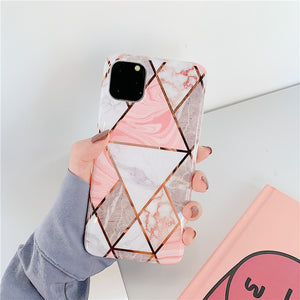 LOVECOM Geometric Marble Phone Cases For iPhone 13 12 Pro Max 11 14 Pro Max 14 Plus Coque Soft IMD Electroplated Back Bumper - Azbrowse
